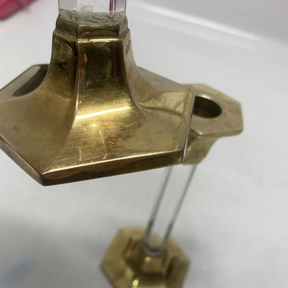 Vintage Party Lite Brass Lucite Candlestick Holders Pair 7" Romantic READ - Picture 13 of 16